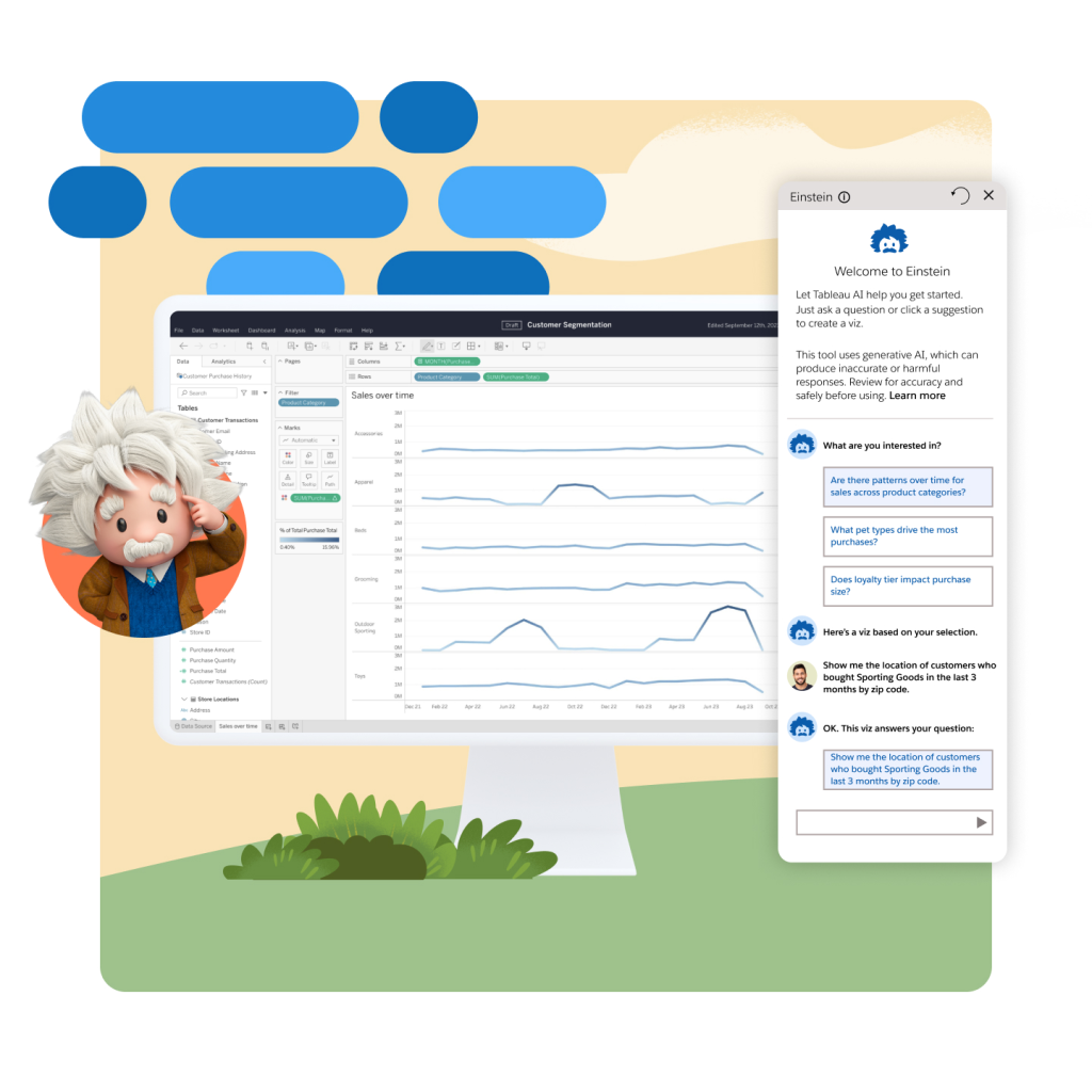 Tableau customer segmentation dashboard with Einstein AI tool welcome window