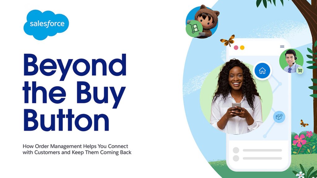 Illustration of a digital Salesforce guide with a person holding a smartphone on the front.