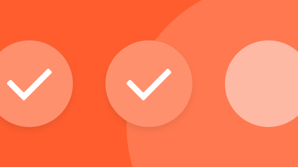 three horizontal orange circles, two with check marks within