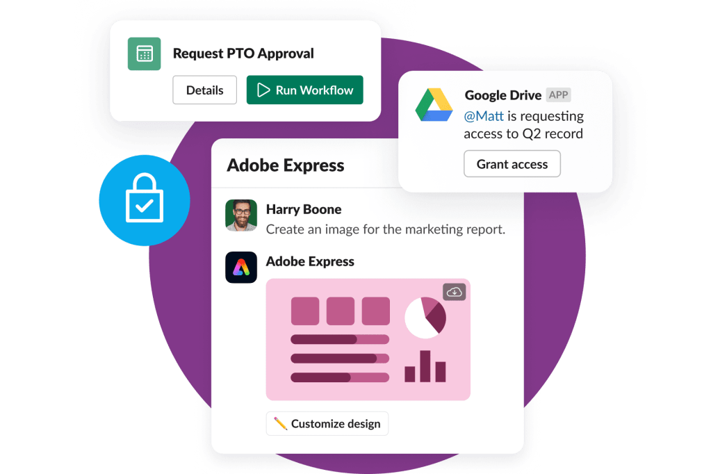 Collage of an AI app with workflow and Google Drive integrations 
