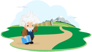 Illustration of Einstein with a notebook and a telescope